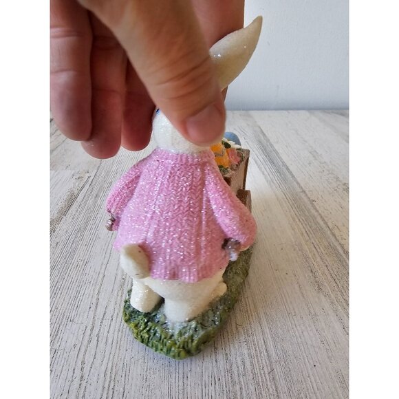 Transpac glitter bunny rabbit Easter figurine statue decor cart chick bird eggs - Picture 3 of 8